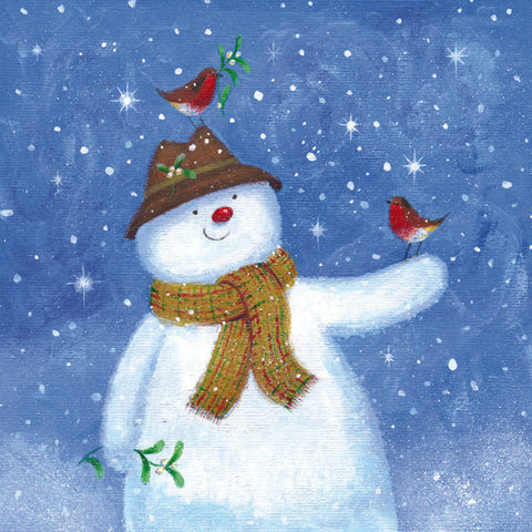 Snowman with Robins Christmas Cards - Pack of 10